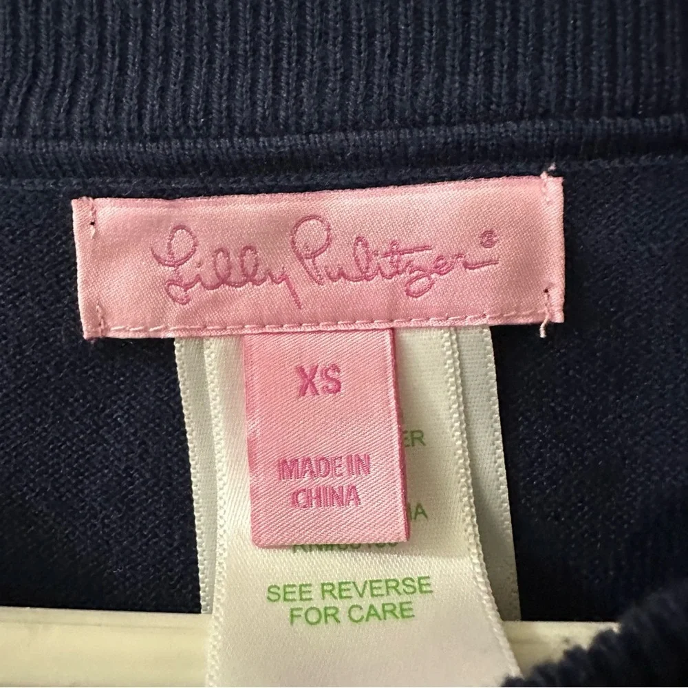 Lilly Pulitzer Damara Tassel Lightweight Crewneck Sweater Navy Blue‎ Womens XS